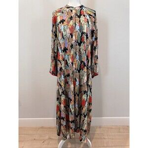 Natori Dynasty 1/2 Zip Satin Kaftan Nightgown Dress Women’s Sz S Black Multi